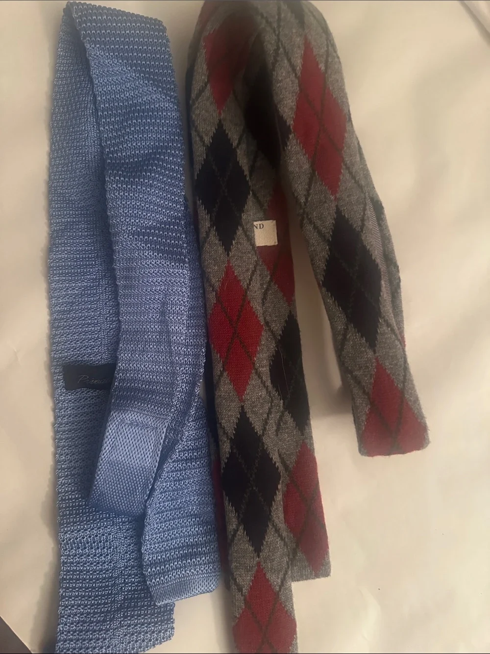Lands' End Light Blue Knit Tie and Gray Red Argyle Tie Set